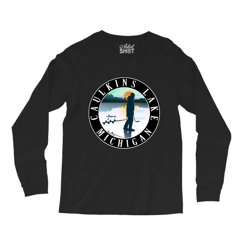 Caulkins Lake Ice Fishing Michigan Sunset Long Sleeve Shirts by fencingderby989 | Artistshot