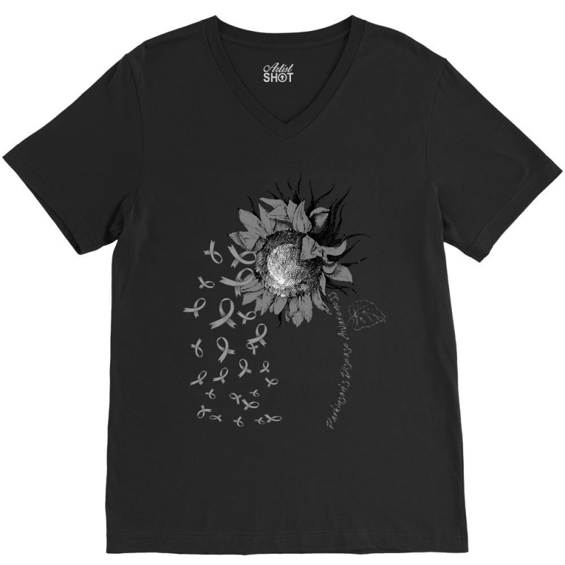 Parkinson's Disease Awareness Sunflower Gray Ribbon V-neck Tee | Artistshot