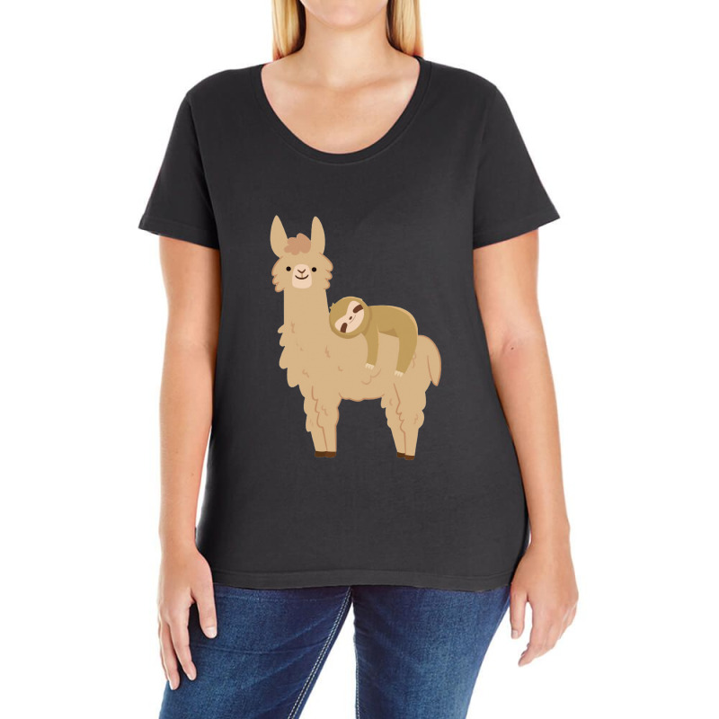 Adorable Sloth Laying On A Llama Ladies Curvy T-shirt | Artistshot