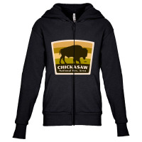 Chickasaw National Recreation Area Oklahoma Roaming Bison Silhouette Youth Zipper Hoodie | Artistshot