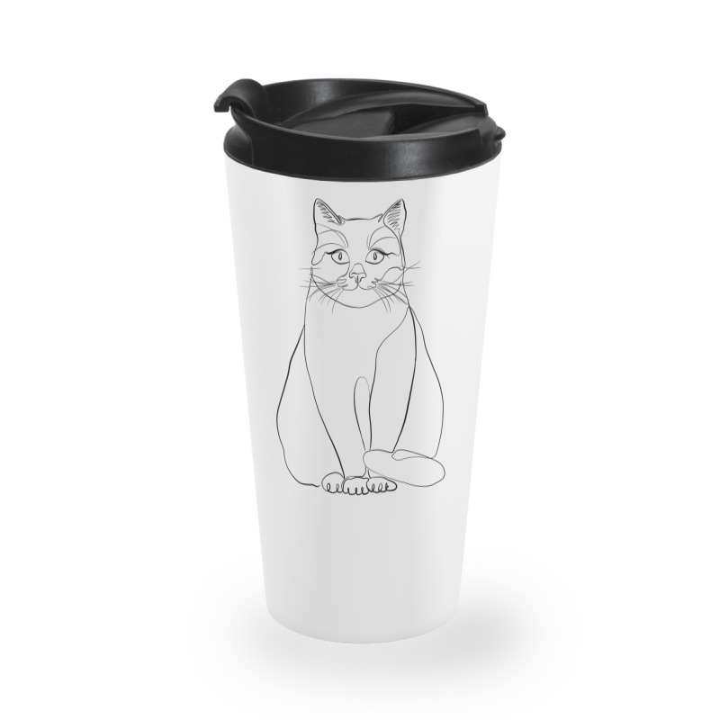 Sitting Cat Line Art Travel Mug | Artistshot