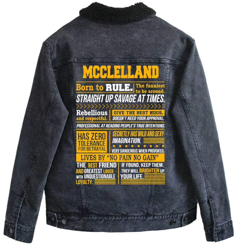 Mcclelland Name Shirt Mcclelland Born To Rule Unisex Sherpa-lined Denim Jacket | Artistshot