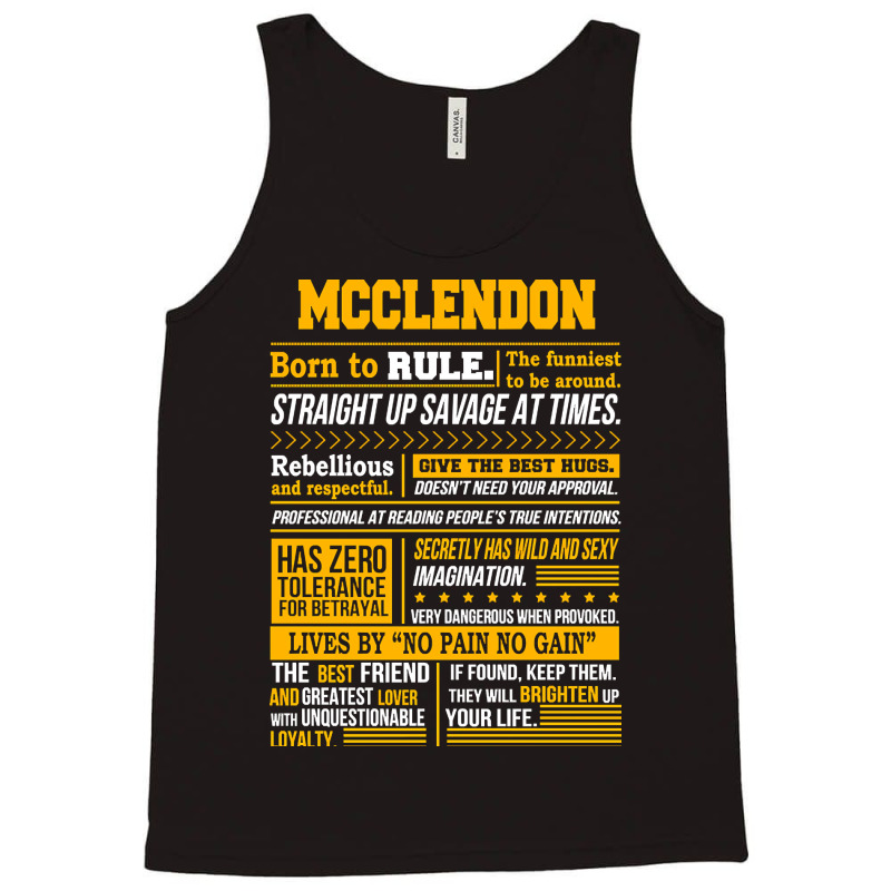 Mcclendon Name Shirt Mcclendon Born To Rule Tank Top | Artistshot