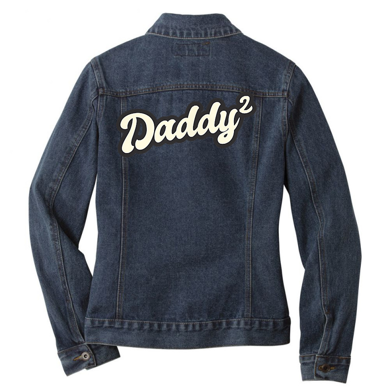 Daddy Two Times Father Dad Two Children Twins Retro T Shirt Ladies Denim Jacket by atereabag | Artistshot