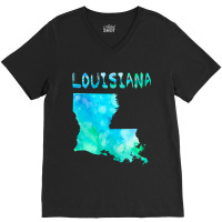 Colorful Isolated Louisiana State Map In Watercolor, United States V-neck Tee | Artistshot