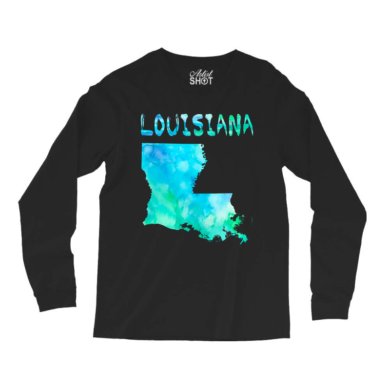 Colorful Isolated Louisiana State Map In Watercolor, United States Long Sleeve Shirts | Artistshot