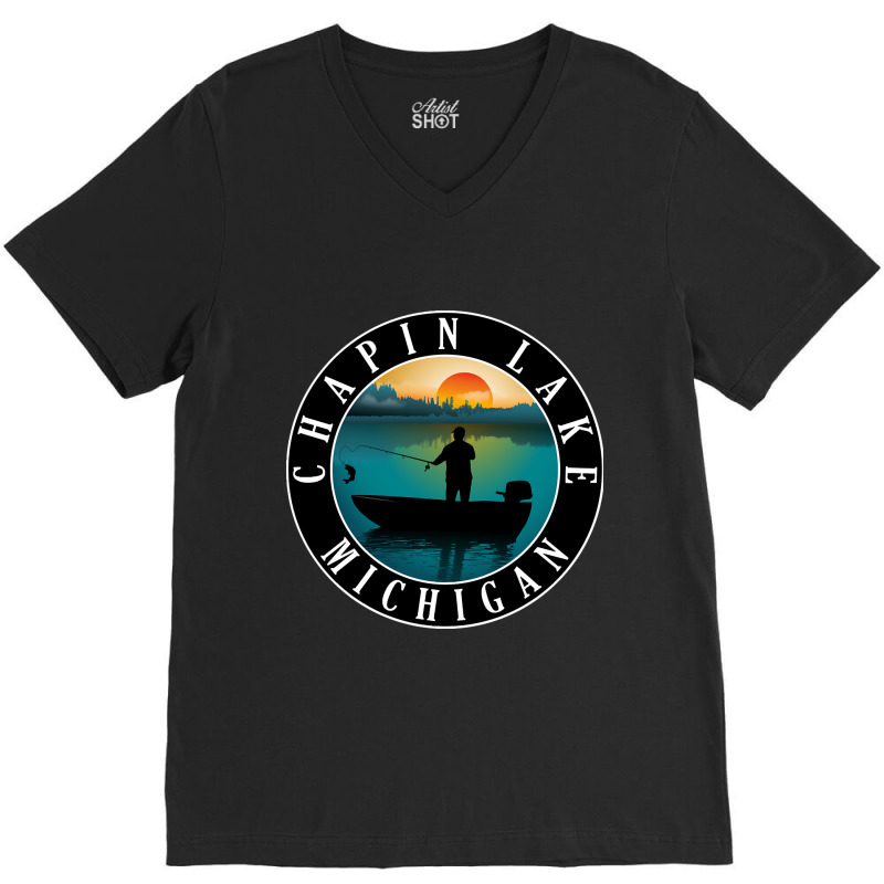 Chapin Lake Fishing Michigan Sunset V-Neck Tee by fencingderby989 | Artistshot