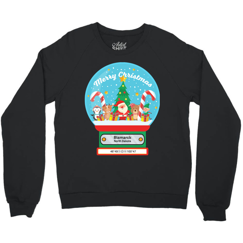 Bismarck North Dakota Usa - Merry Christmas Snowglobe Crewneck Sweatshirt | Artistshot