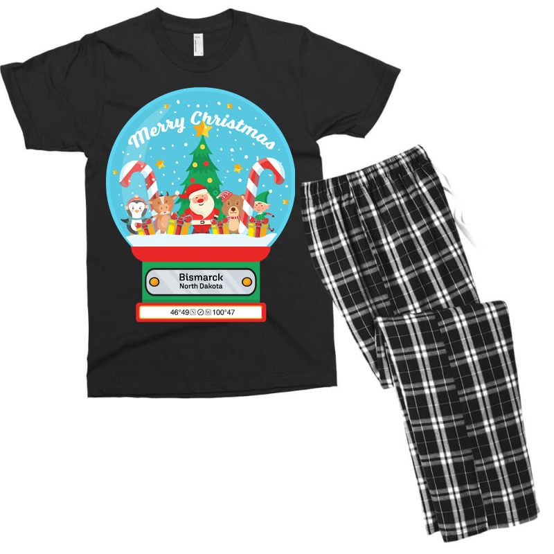 Bismarck North Dakota Usa - Merry Christmas Snowglobe Men's T-shirt Pajama Set | Artistshot