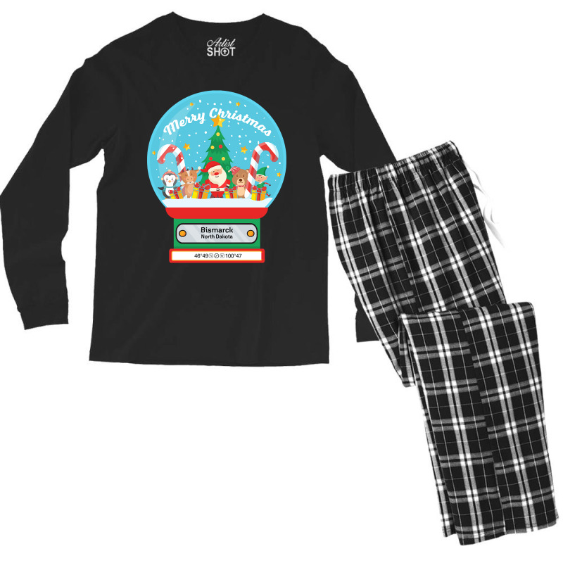 Bismarck North Dakota Usa - Merry Christmas Snowglobe Men's Long Sleeve Pajama Set | Artistshot