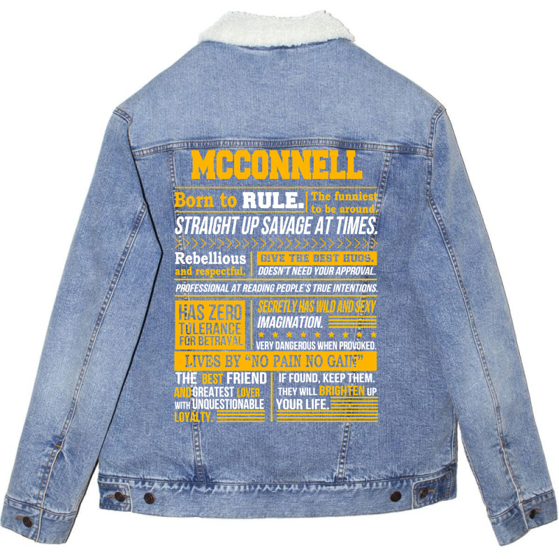 Mcconnell Name Shirt Mcconnell Born To Rule Unisex Sherpa-lined Denim Jacket | Artistshot