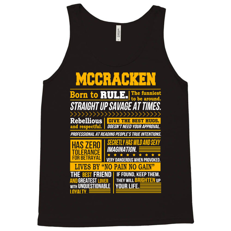 Mccracken Name Shirt Mccracken Born To Rule Tank Top | Artistshot