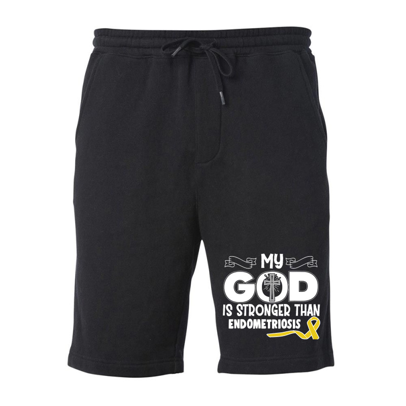 Trending Endometriosis Awareness My God Is Stronger Than - In This Fam Fleece Short | Artistshot