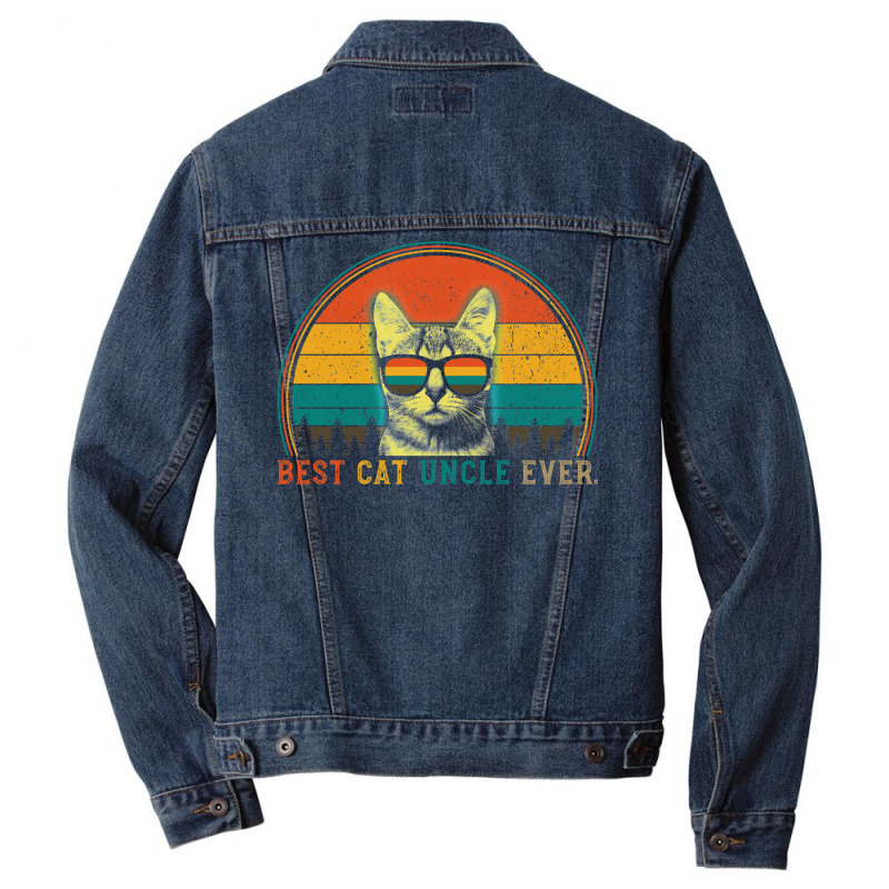 Best Cat Uncle Ever Funny Cat Daddy Father's Day Gift Men Denim Jacket | Artistshot