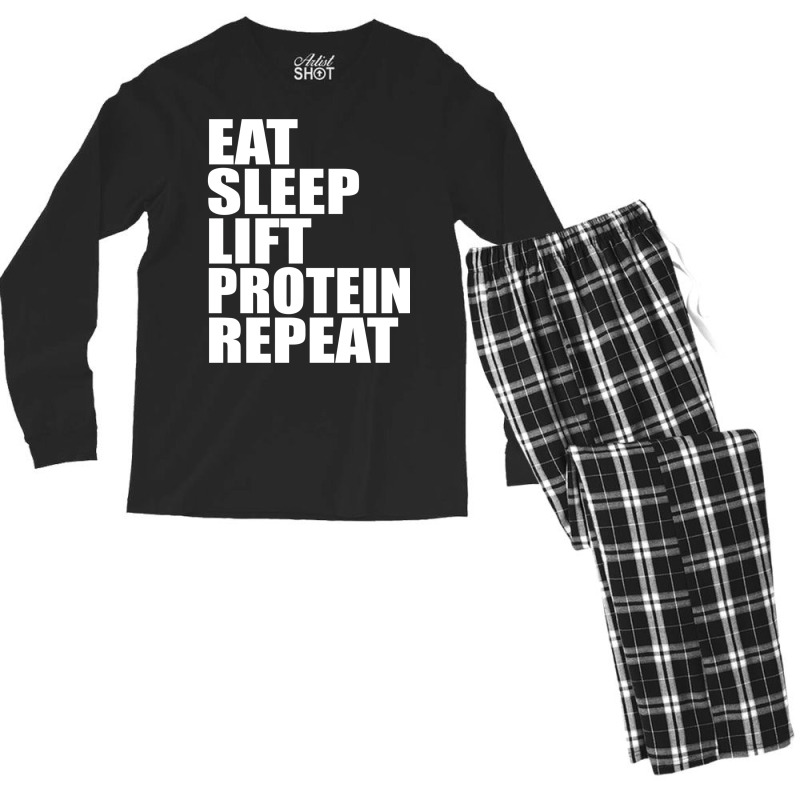 Eat Sleep Lift Protein Repeat Cute For T Shirt Man Men Woman Women Wei Men's Long Sleeve Pajama Set by dynhomuicz | Artistshot