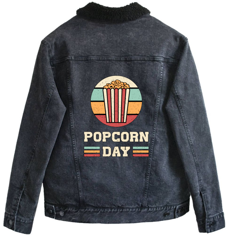 Cinema Popcorn Day Movie Snack Pop Film Gift Idea Unisex Sherpa-lined Denim Jacket | Artistshot