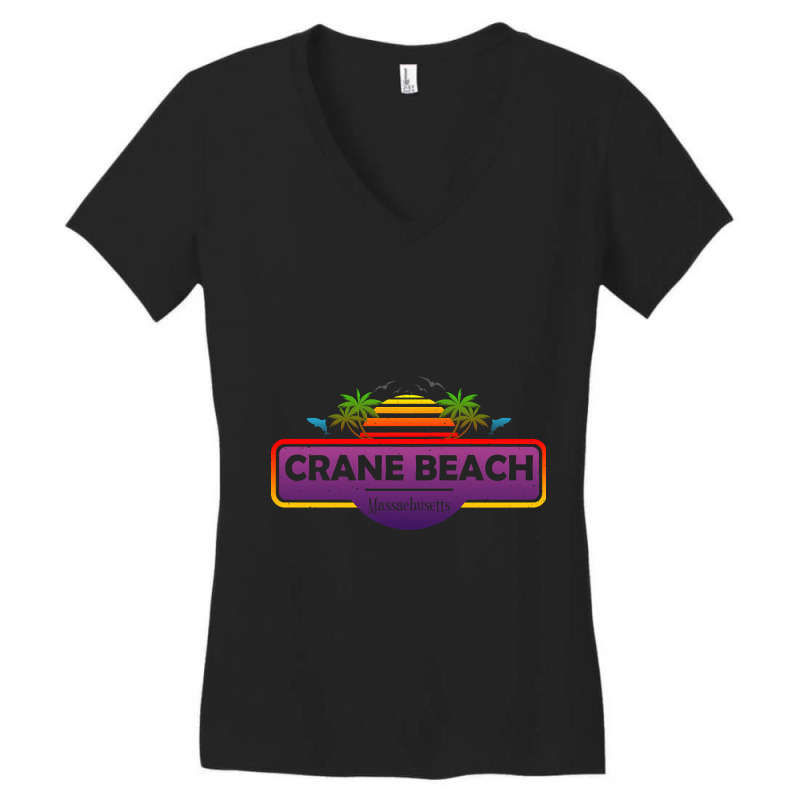 Crane Beach Massachusetts, Palm Trees Sunset Summer-tsn1s Women's V-Neck T-Shirt by dentistdamaging500 | Artistshot