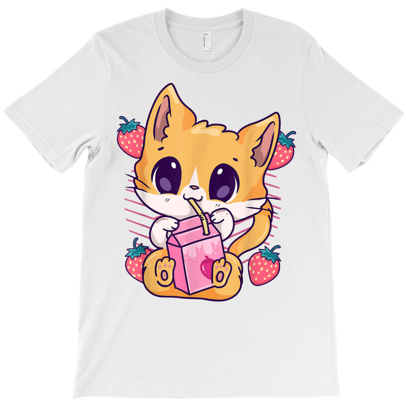 Strawberry Milk Cat Cute Kawaii Kitten Anime Neko Shake T Shirt T-Shirt by kulowbu | Artistshot