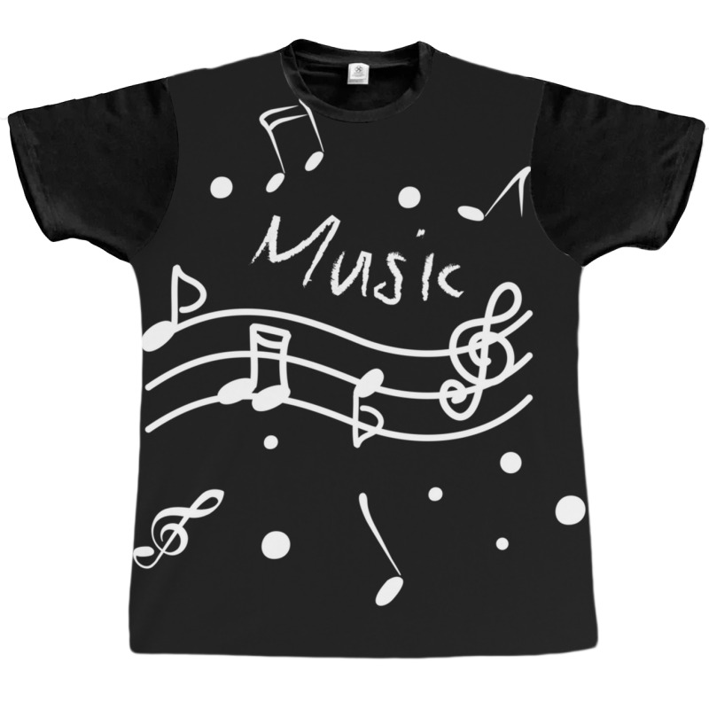 Dancing Music Notes White Nontes On Black Background Classic Graphic T-shirt | Artistshot