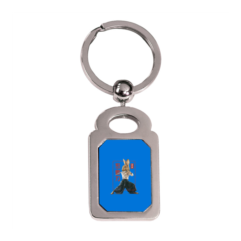 Japanese Samurai Ninja Bunny Rabbit Kawaii Tattoo Graphic Silver Rectangle Keychain | Artistshot