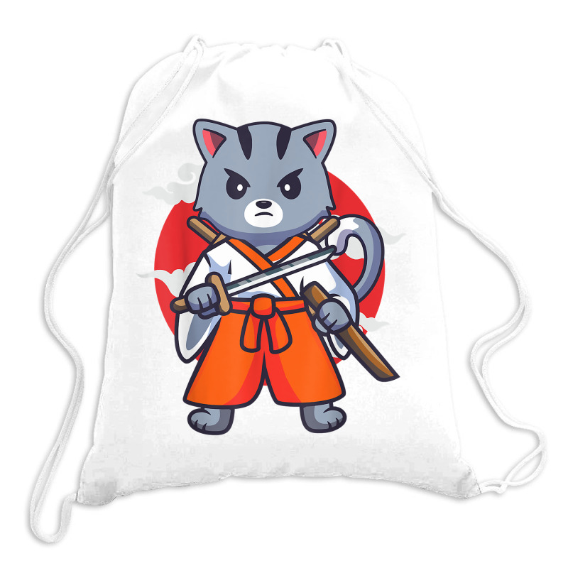 Japanese Samurai Ninja Cat Kawaii Anime Drawstring Bags | Artistshot