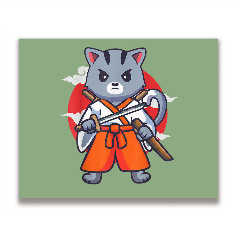 Japanese Samurai Ninja Cat Kawaii Anime Metal Print Horizontal | Artistshot