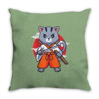 Japanese Samurai Ninja Cat Kawaii Anime Throw Pillow | Artistshot