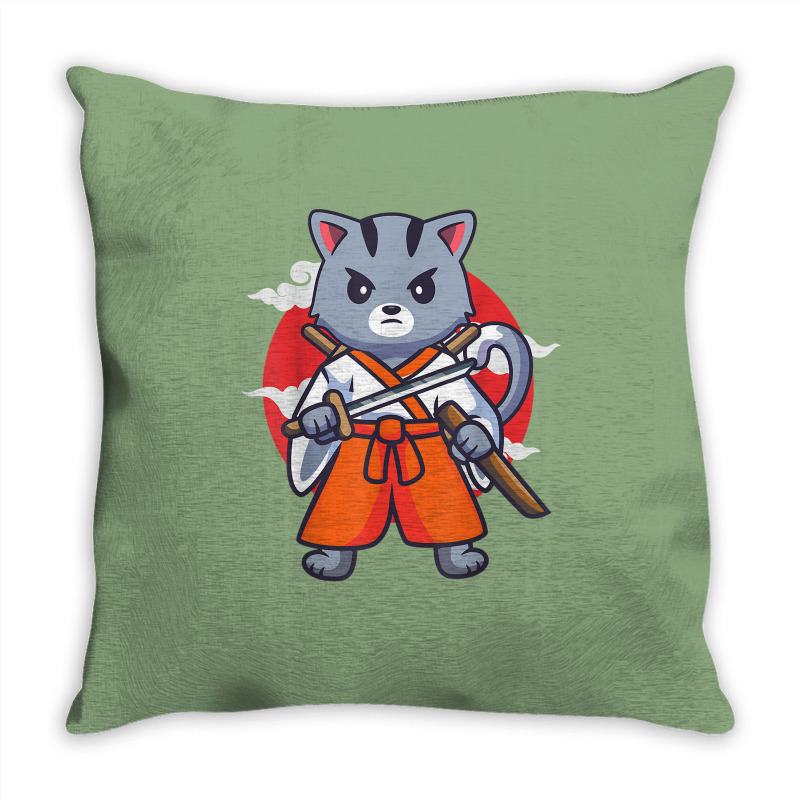 Japanese Samurai Ninja Cat Kawaii Anime Throw Pillow | Artistshot