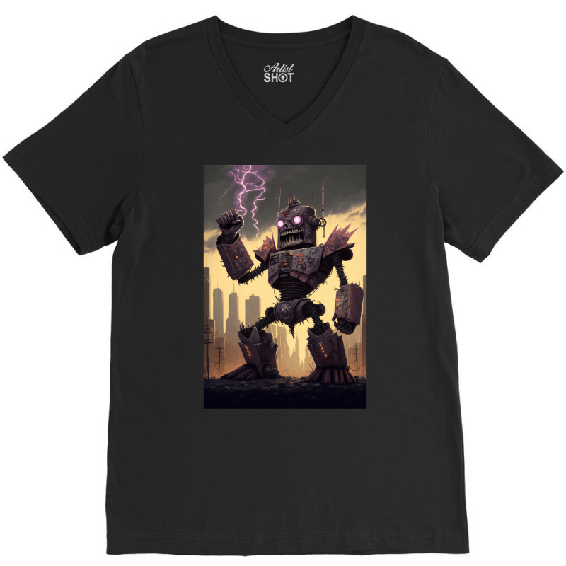 Giant Robot Attacking The City   Japanese Style V-neck Tee | Artistshot