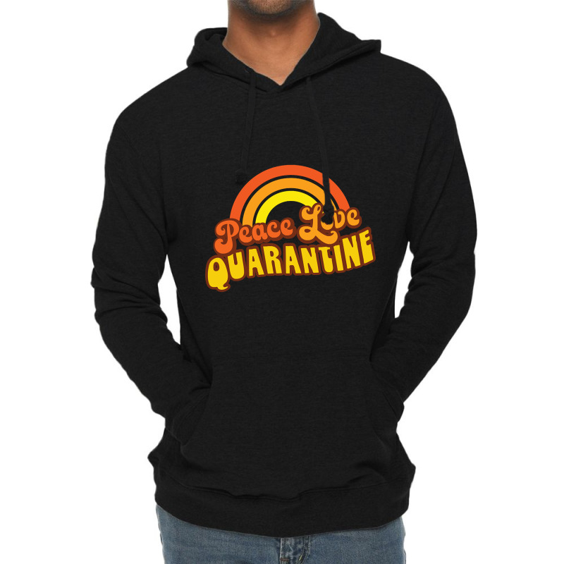 Peace Love Quarantine Retro Rainbow Lightweight Hoodie | Artistshot