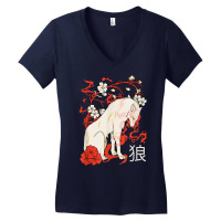 Japanese Wolf Floral Wolves Flower Japan Women's V-neck T-shirt | Artistshot