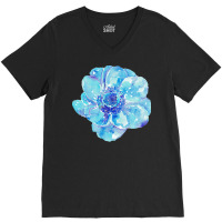 Blue Anemone Flower Painting Red Green Flower Red Green Abstract Water V-neck Tee | Artistshot