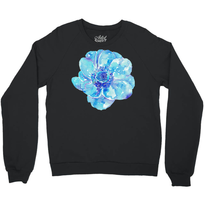 Blue Anemone Flower Painting Red Green Flower Red Green Abstract Water Crewneck Sweatshirt | Artistshot