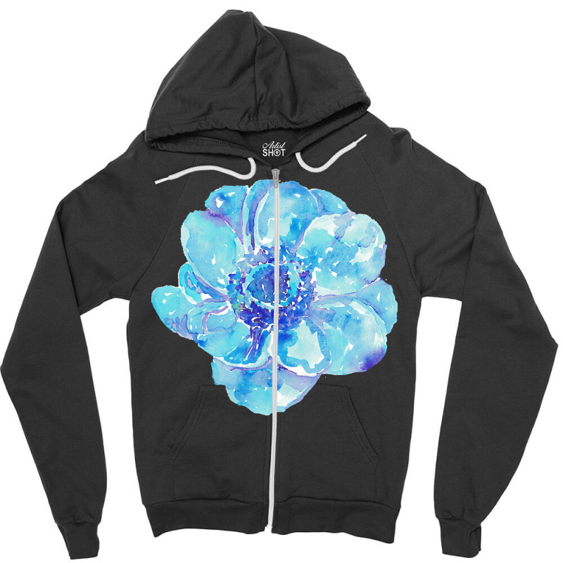 Blue Anemone Flower Painting Red Green Flower Red Green Abstract Water Zipper Hoodie | Artistshot