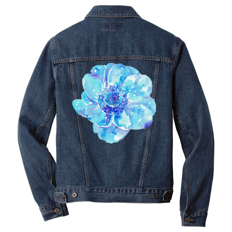 Blue Anemone Flower Painting Red Green Flower Red Green Abstract Water Men Denim Jacket | Artistshot