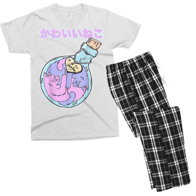 Kawaii Neko Yin And Yang Anime Cats Trapped Inside A Bottle Men's T-shirt Pajama Set | Artistshot