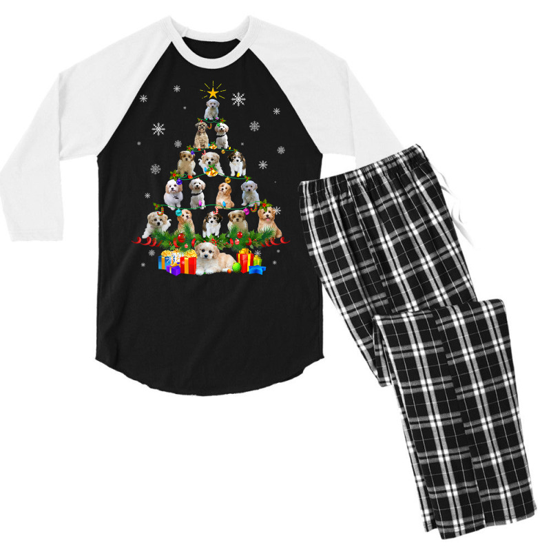 Cavachon Christmas Tree Lights Funny Lover Dog Xmas Pajamas T Shirt Men's 3/4 Sleeve Pajama Set by pacerbe | Artistshot