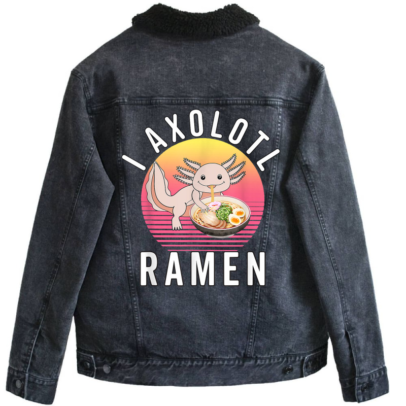 Funny Kawaii Axolotl Anime Japanese Ramen Noodles Kids Unisex Sherpa-Lined Denim Jacket by robeijopicar | Artistshot