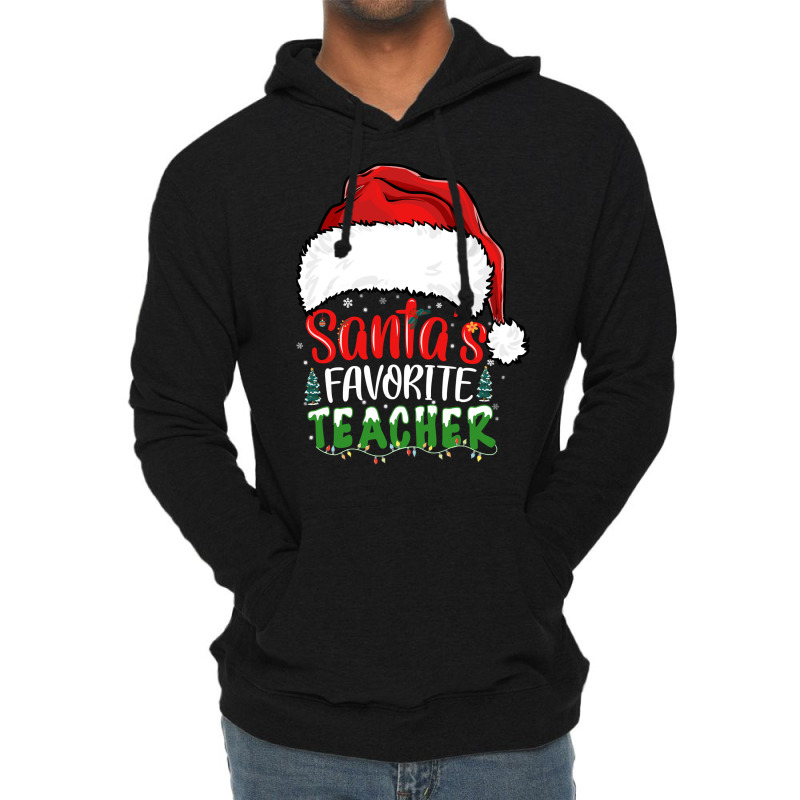 Santa's Favorite Teacher Funny Christmas Teacher Sweatshirt Lightweight Hoodie by pacerbe | Artistshot