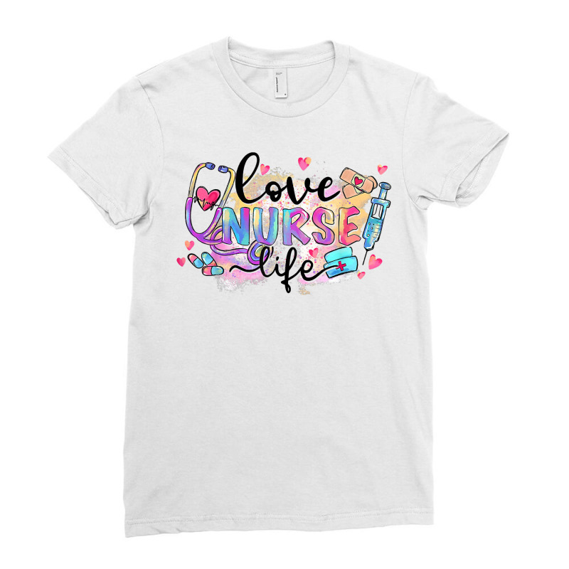 Flower Heart Stethoscope Love Nurse Life Nursing Valentine T Shirt Ladies Fitted T-Shirt by javauxswar | Artistshot