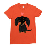 Black And Tan Longhaired Dachshund Cartoon Dog With Heart Ladies Fitted T-shirt | Artistshot