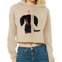 Black And Tan Longhaired Dachshund Cartoon Dog With Heart Cropped Hoodie | Artistshot