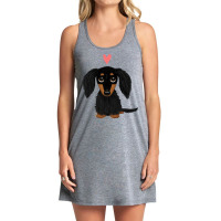 Black And Tan Longhaired Dachshund Cartoon Dog With Heart Tank Dress | Artistshot