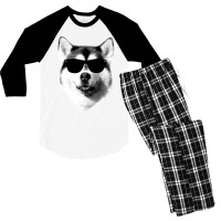 Cool Siberian Husky With Sunglasses Men's 3/4 Sleeve Pajama Set | Artistshot