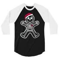 Christmas Gingerbread Man X Ray Cookie Skeleton Wearing A Santa Hat 3/4 Sleeve Shirt | Artistshot