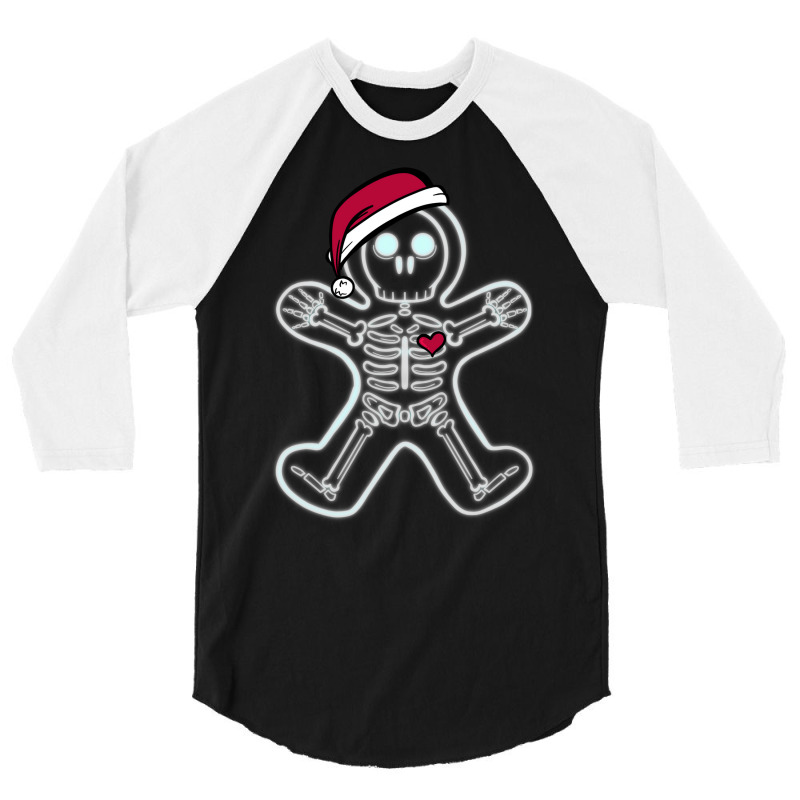 Christmas Gingerbread Man X Ray Cookie Skeleton Wearing A Santa Hat 3/4 Sleeve Shirt | Artistshot