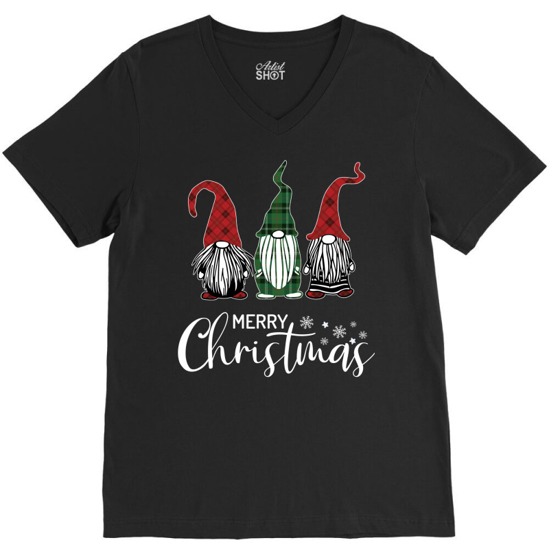 Christmas Gnomes In Plaid Hats Funny Gift Merry Xmas Graphic V-neck Tee | Artistshot