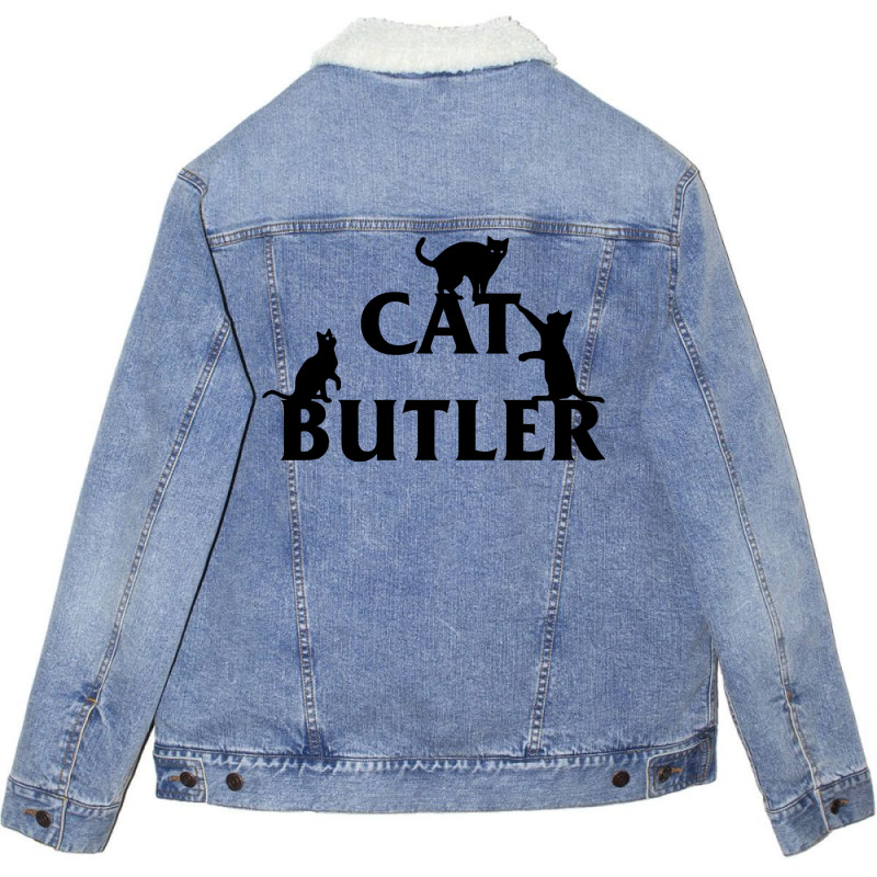 Cat Butler With Cats Crawling On Font Unisex Sherpa-lined Denim Jacket | Artistshot