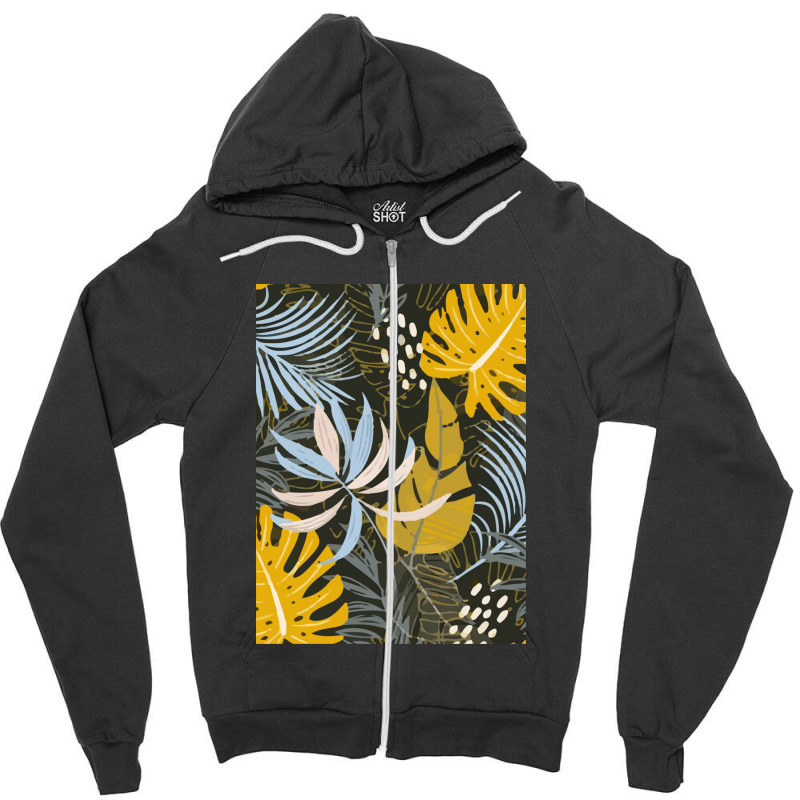 Trend Tropical Leaves Plants Gray Zipper Hoodie | Artistshot