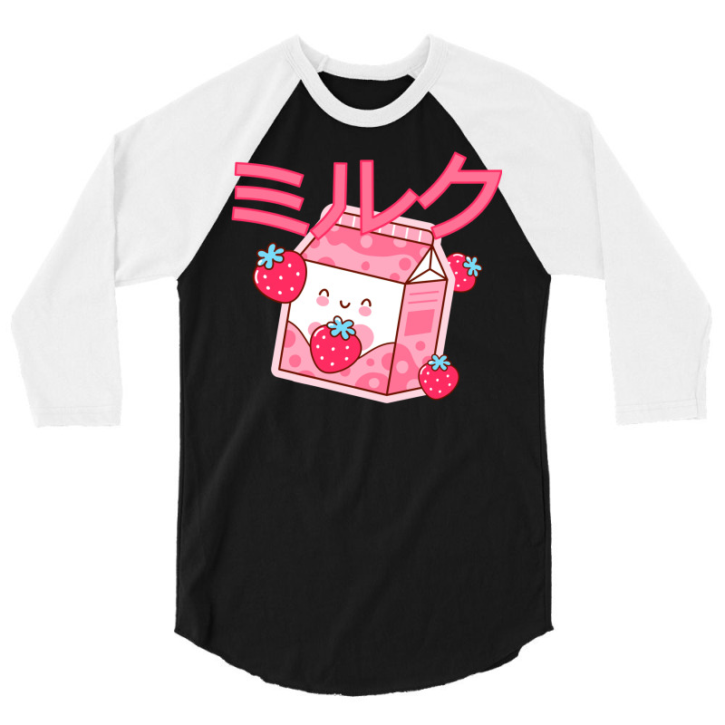 Cute Japanese Strawberry Milk Shake Carton Kawaii Funny 3/4 Sleeve Shirt by meyshejda2 | Artistshot